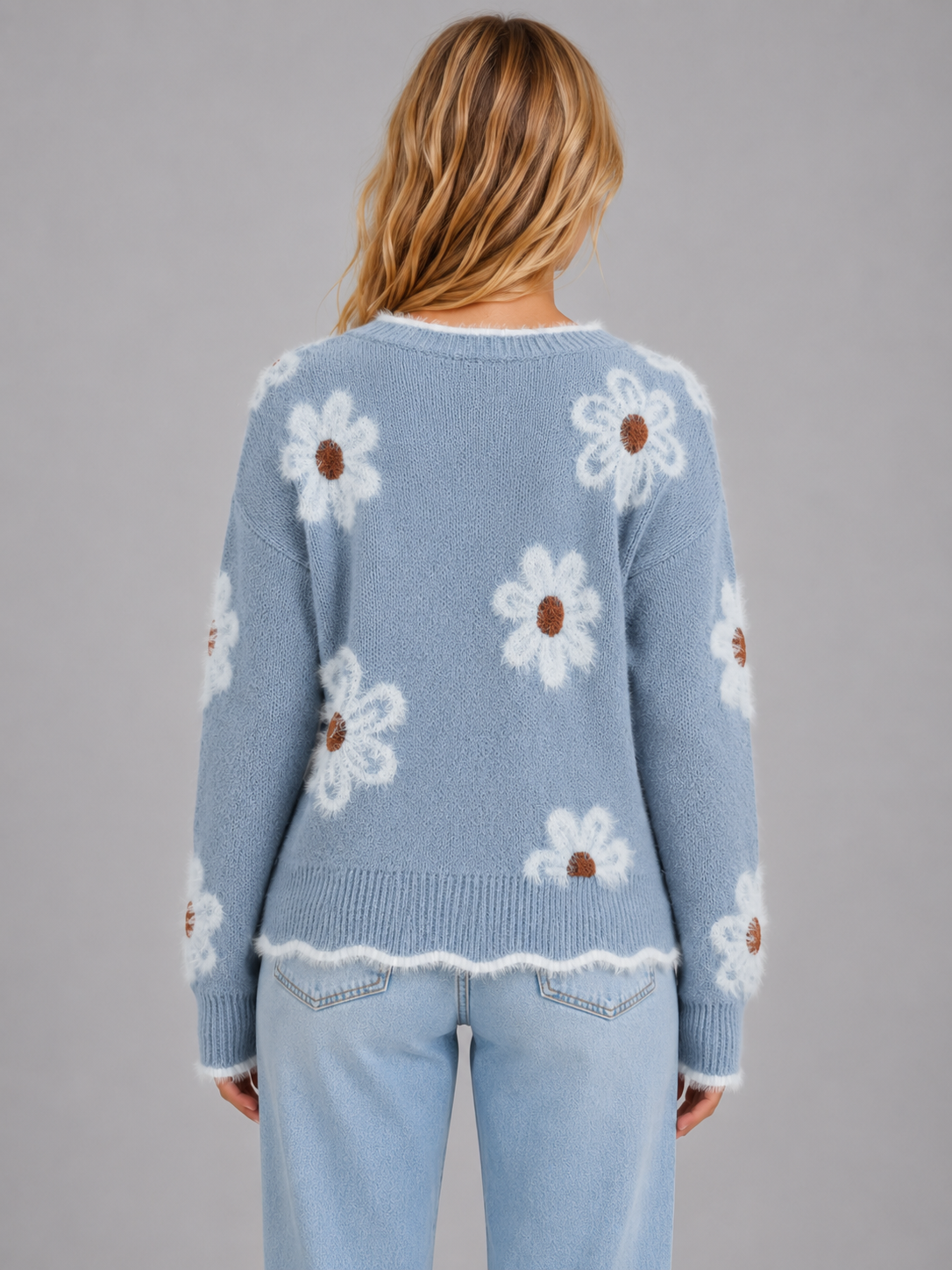 Women’s Floral V-Neck Knit Sweater