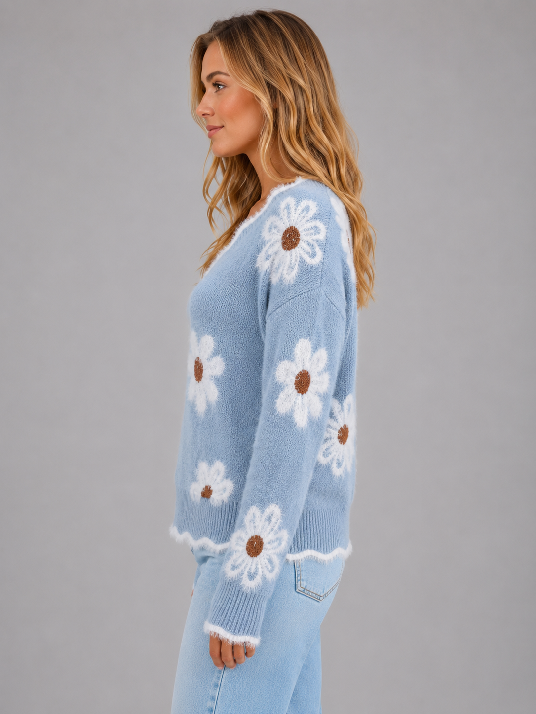 Women’s Floral V-Neck Knit Sweater
