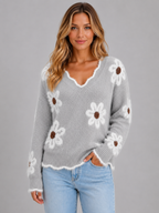 Women’s Floral V-Neck Knit Sweater