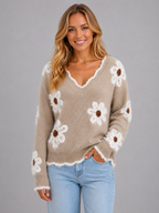 Women’s Floral V-Neck Knit Sweater