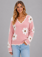Women’s Floral V-Neck Knit Sweater
