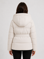 Women’s Hooded Puffer Jacket with Tie Belt