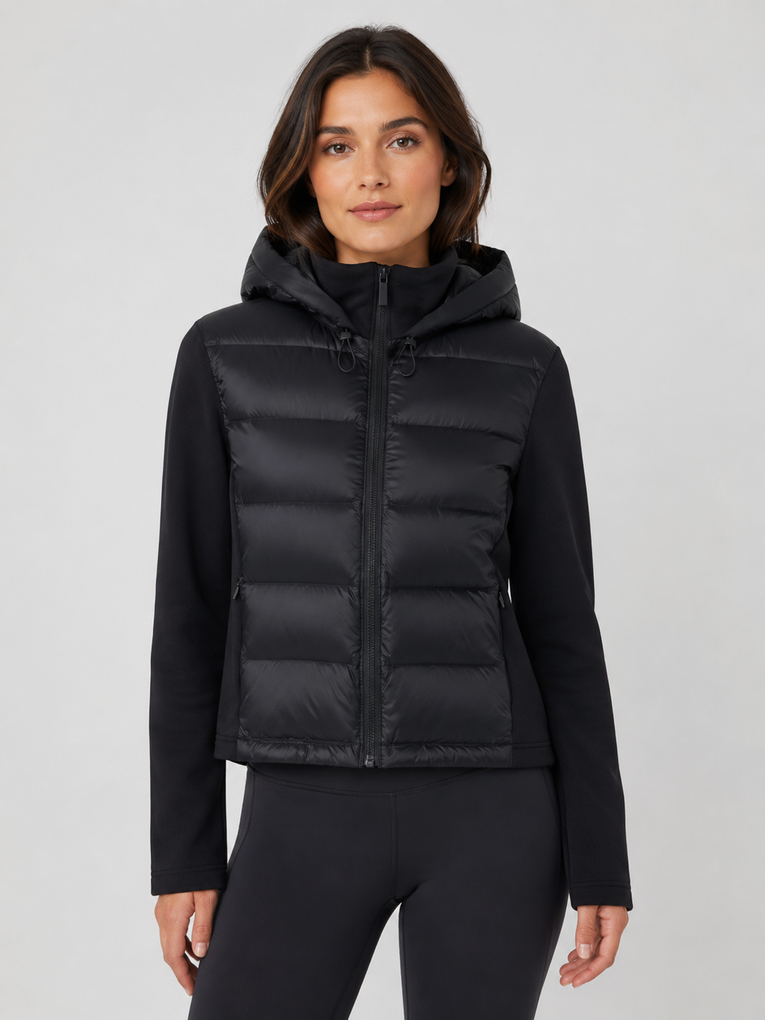 Women’s Hooded Zip-Front Puffer Jacket with Long Sleeves