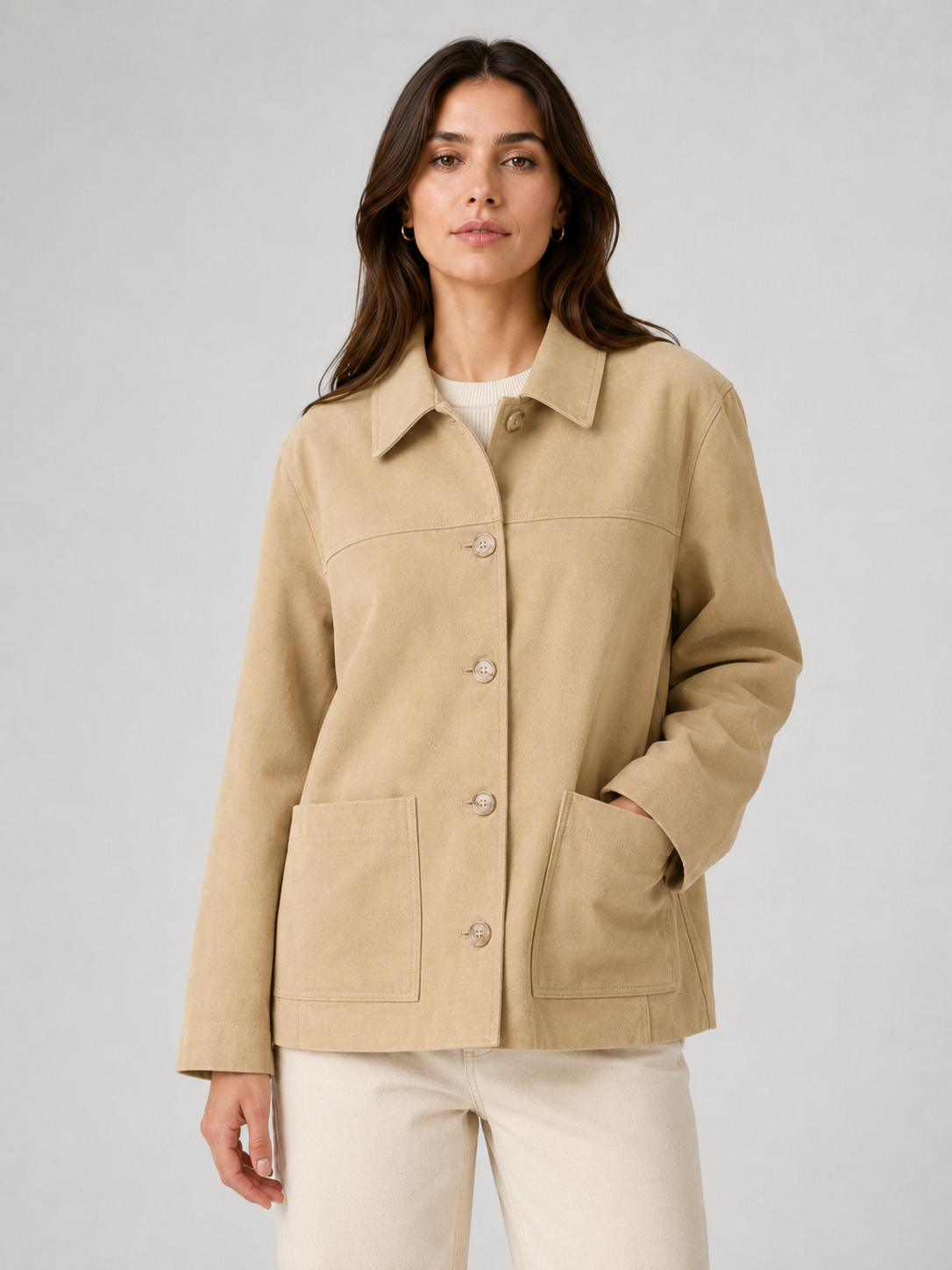 Women’s Jacket with Turn-Down Collar and Button Front