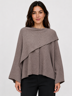 Women’s Knit Jacket with O-Neck and Cape-Style Overlay