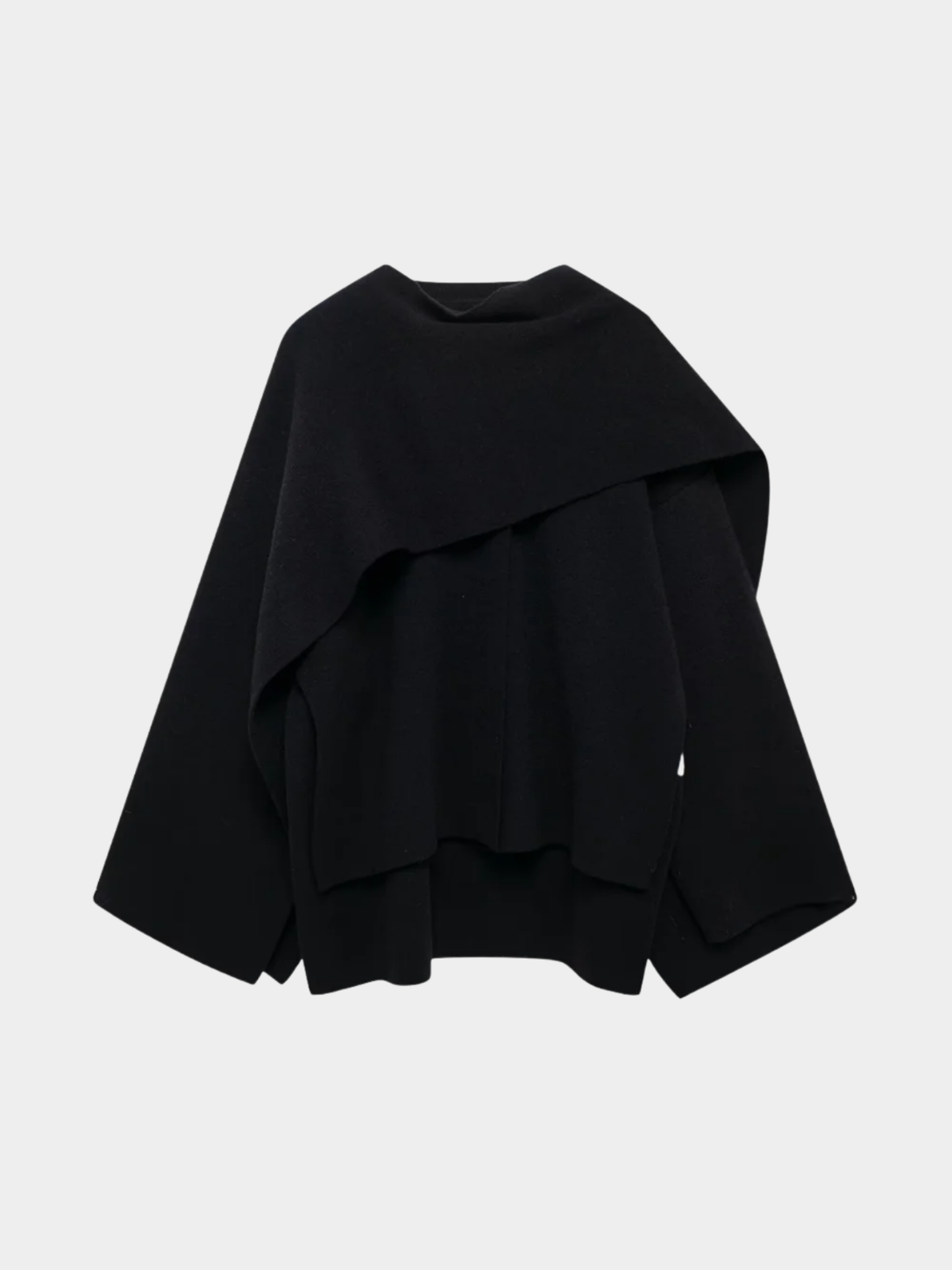 Women’s Knit Jacket with O-Neck and Cape-Style Overlay