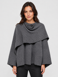 Women’s Knit Jacket with O-Neck and Cape-Style Overlay