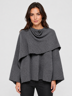 Women’s Knit Jacket with O-Neck and Cape-Style Overlay
