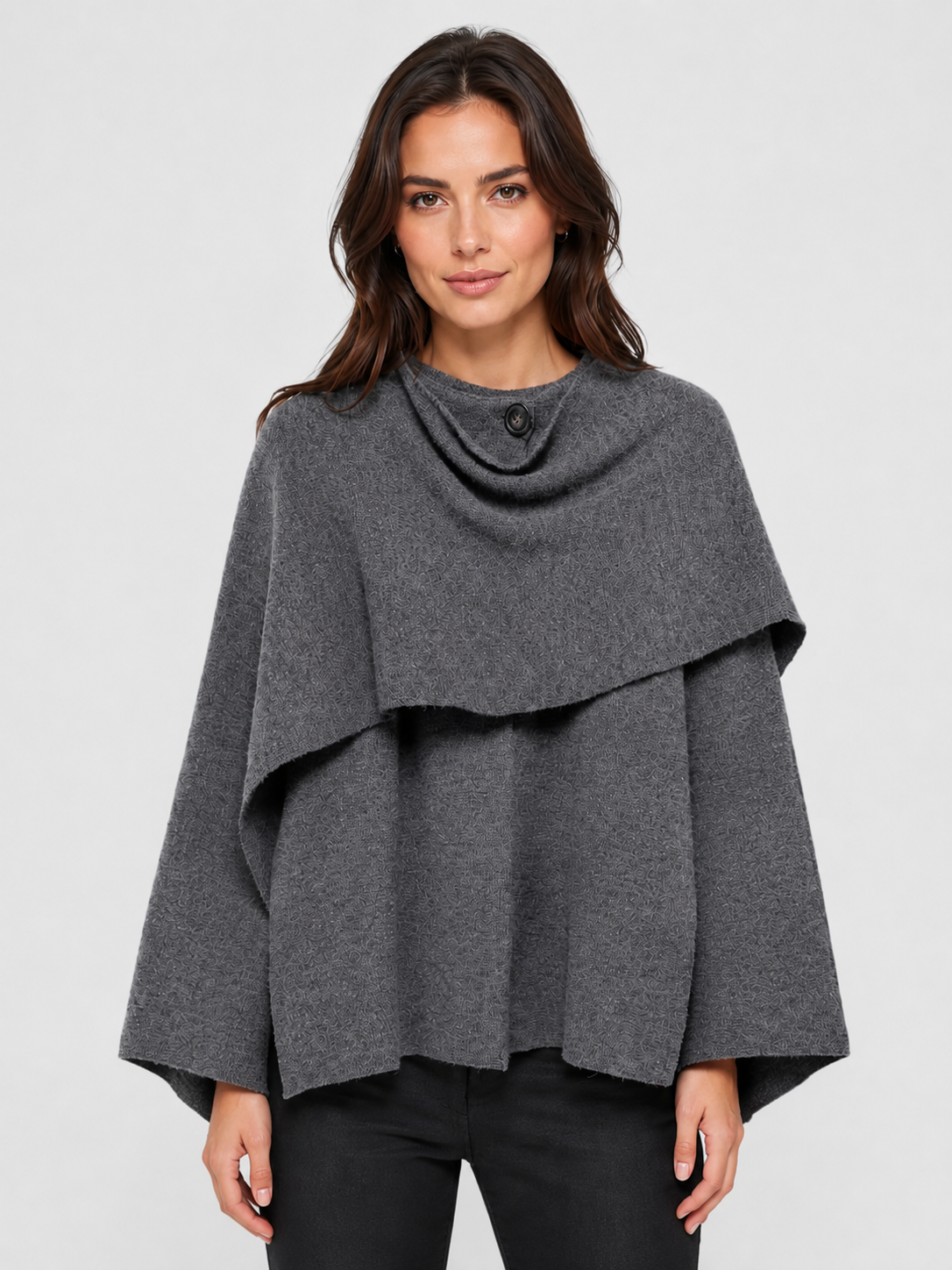 Women’s Knit Jacket with O-Neck and Cape-Style Overlay