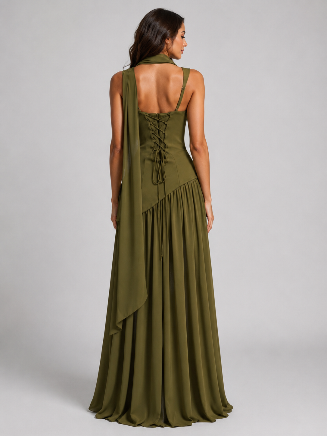 Women’s Maxi Dress with Draped Skirt and Side Slit
