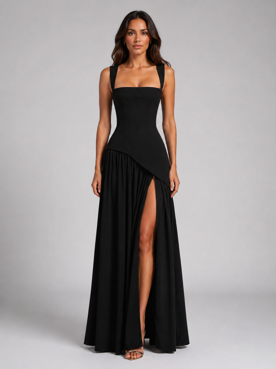 Women’s Maxi Dress with Draped Skirt and Side Slit