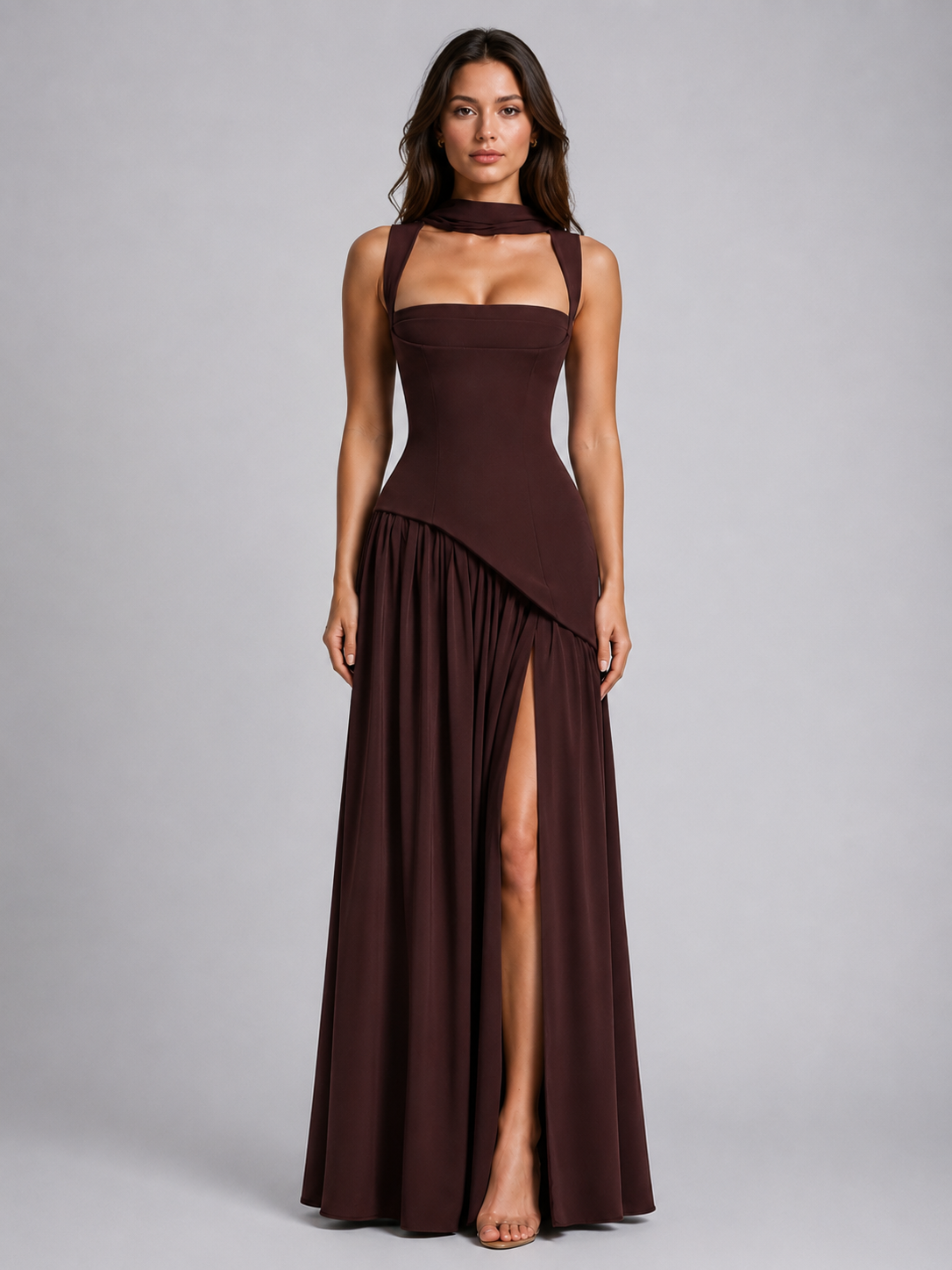 Women’s Maxi Dress with Draped Skirt and Side Slit