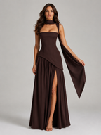Women’s Maxi Dress with Draped Skirt and Side Slit