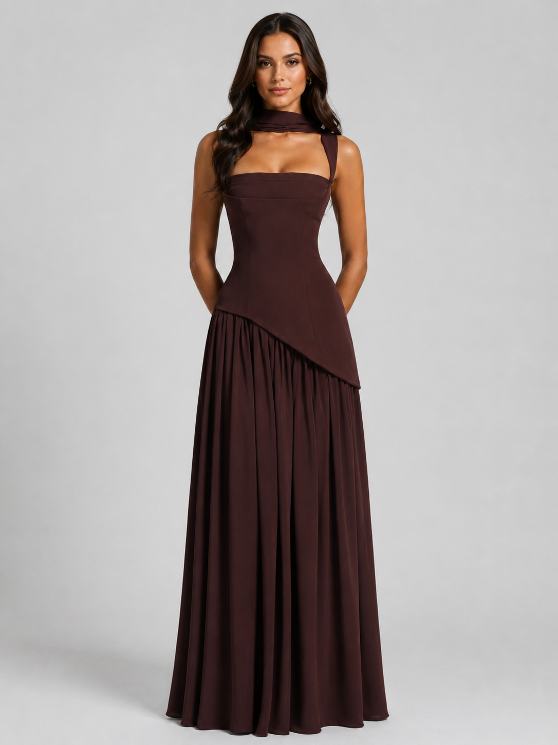 Women’s Maxi Dress with Draped Skirt and Side Slit