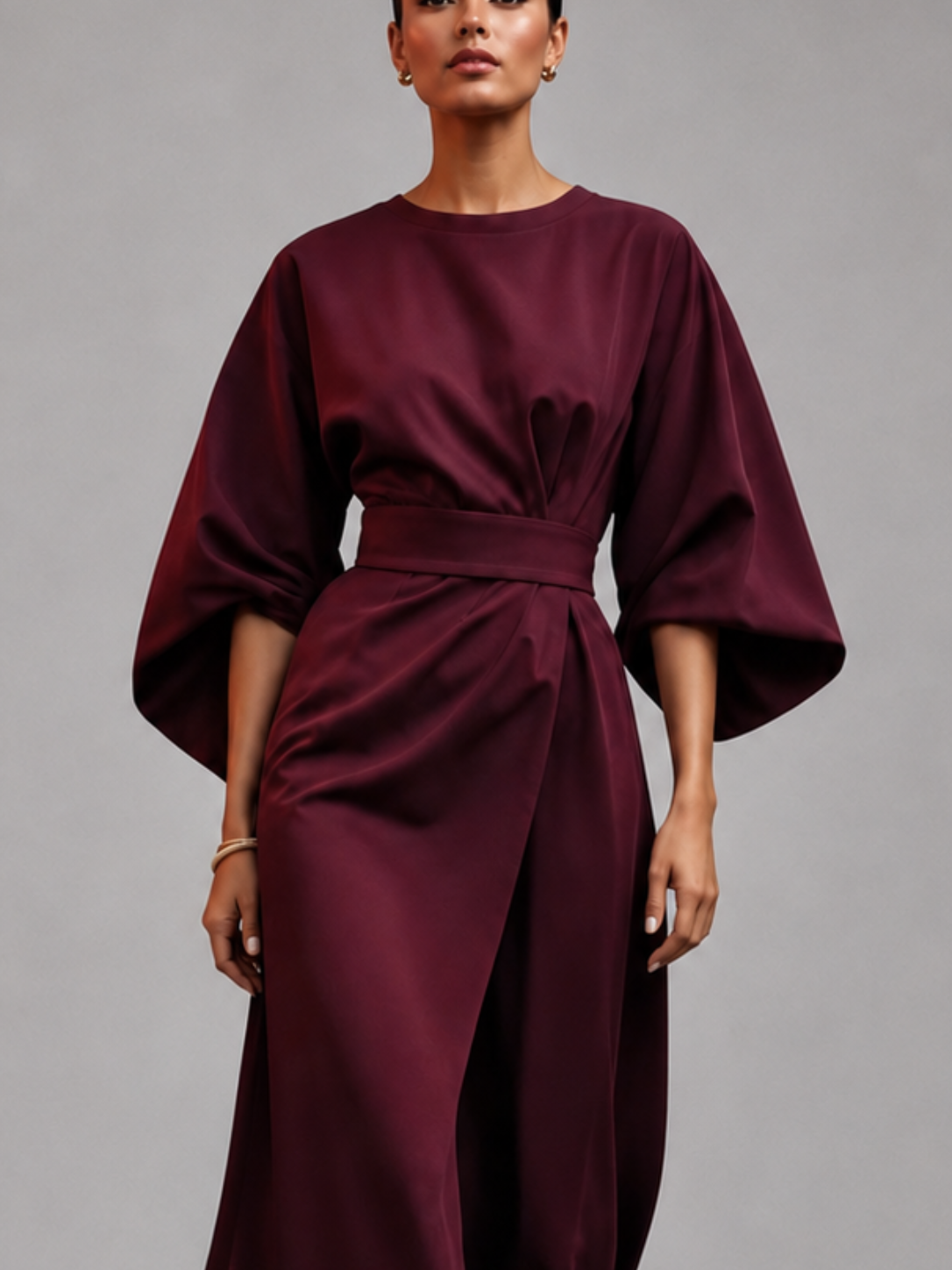 Women’s Midi Dress with Short Sleeves and Belt