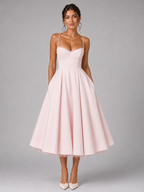 Women’s Midi Dress with Sweetheart Neckline and Full Skirt