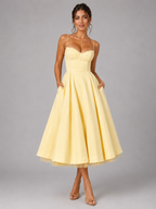 Women’s Midi Dress with Sweetheart Neckline and Full Skirt