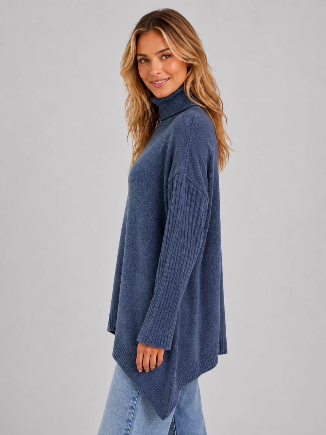 Women’s Oversized Longline Turtleneck Knit Sweater