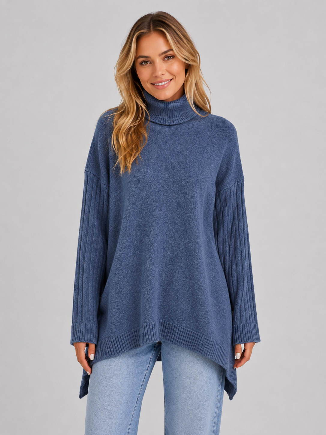 Women’s Oversized Longline Turtleneck Knit Sweater