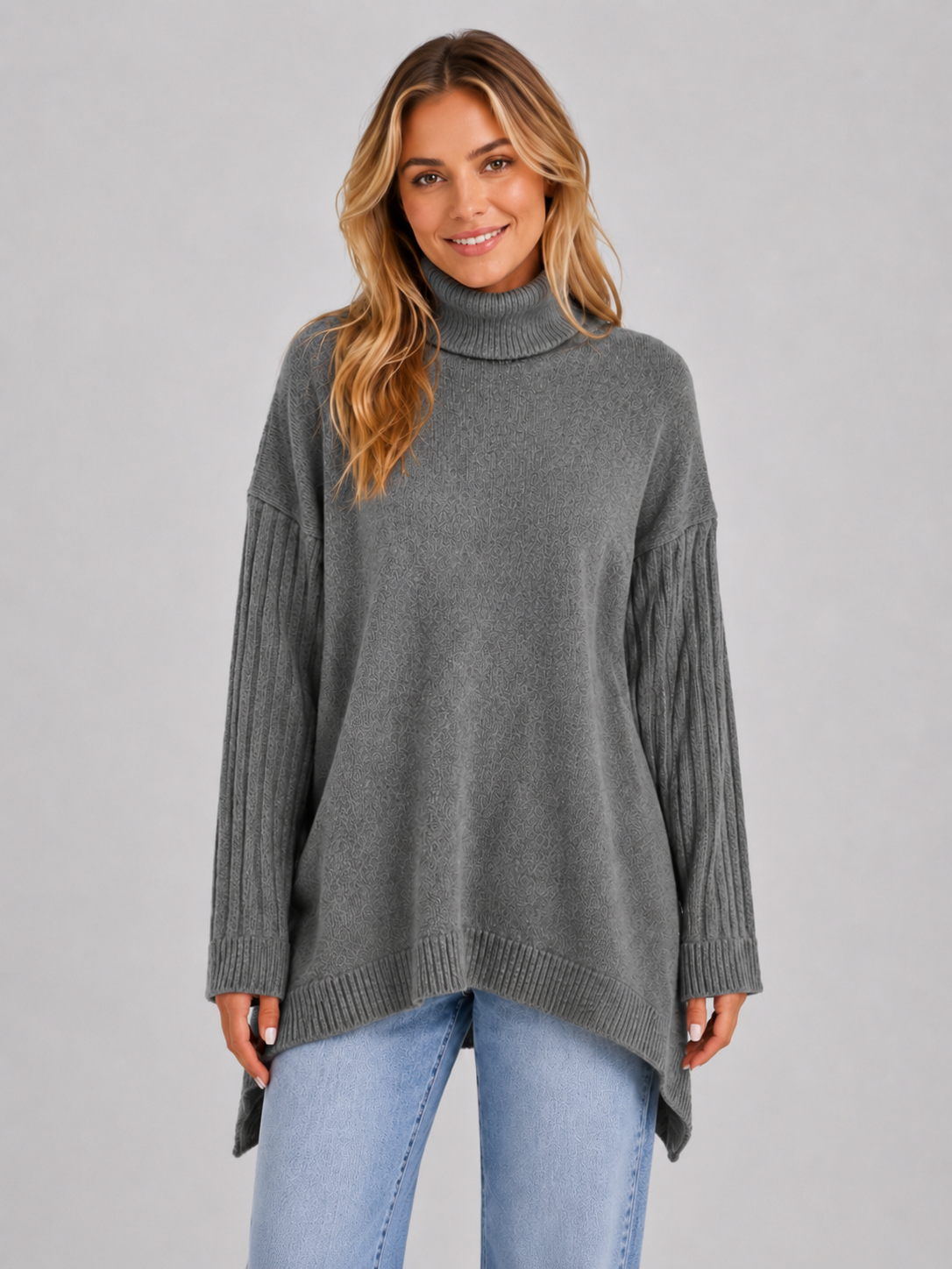 Women’s Oversized Longline Turtleneck Knit Sweater