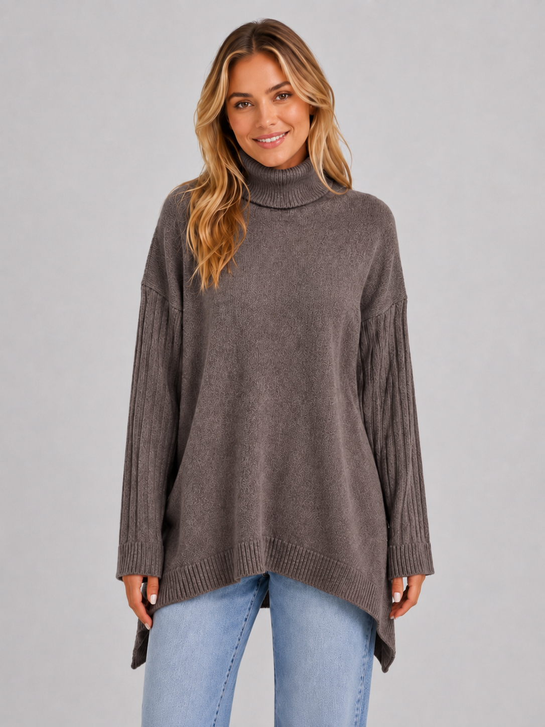 Women’s Oversized Longline Turtleneck Knit Sweater