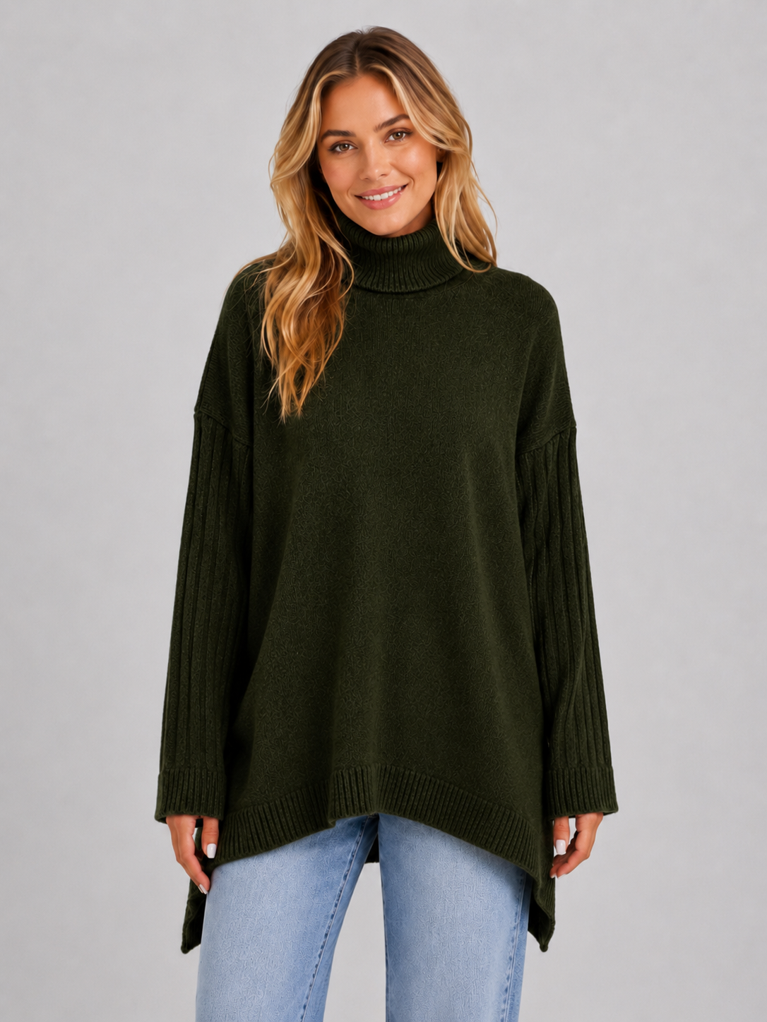 Women’s Oversized Longline Turtleneck Knit Sweater