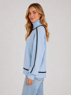 Women’s Oversized Turtleneck Knit Sweater with Contrast Trim