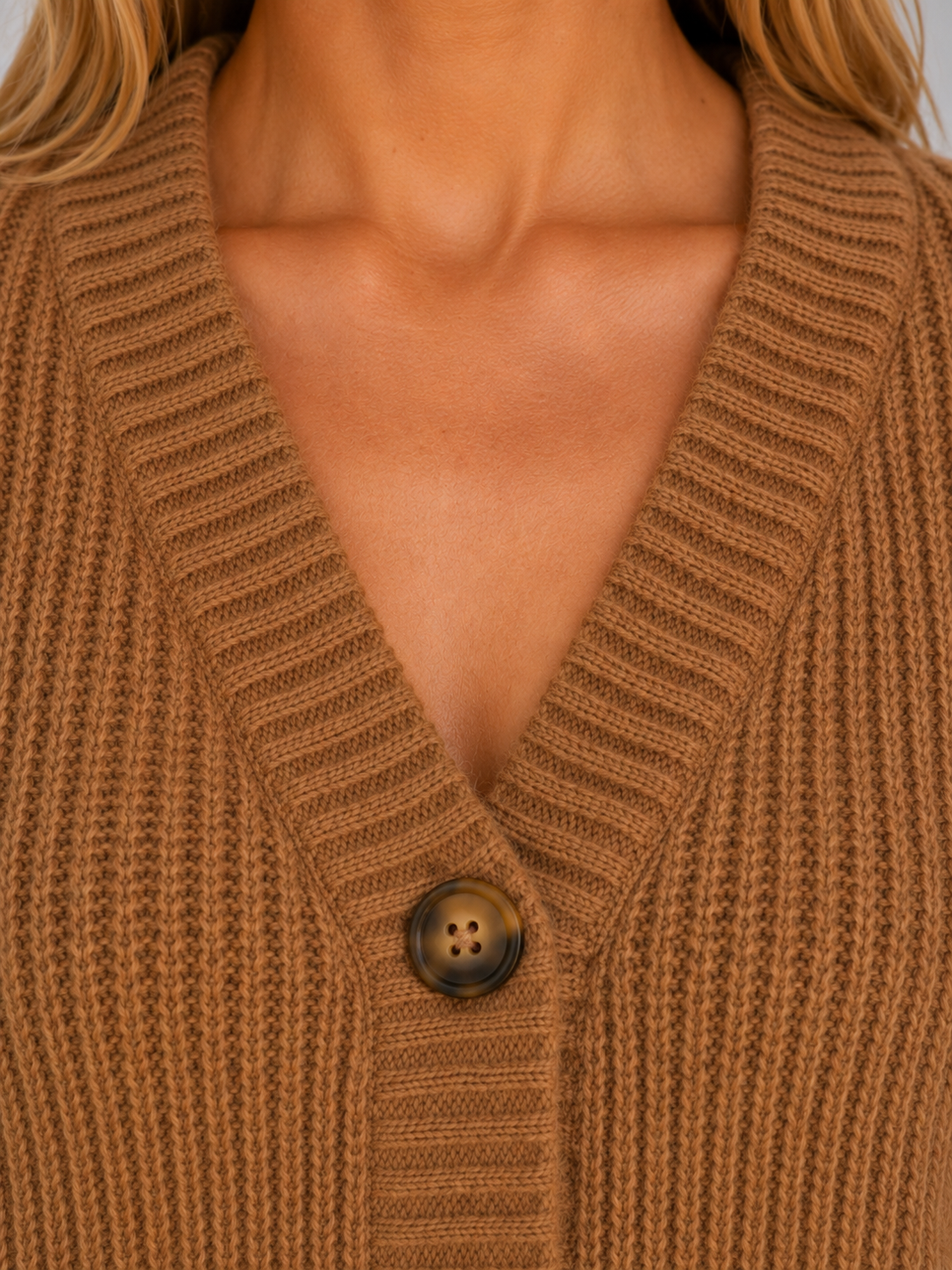 Women’s Ribbed Knit Cardigan with V-Neck and Button Front