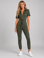 Women’s Short Sleeve Jumpsuit with Drawstring Waist