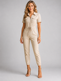 Women’s Short Sleeve Jumpsuit with Drawstring Waist