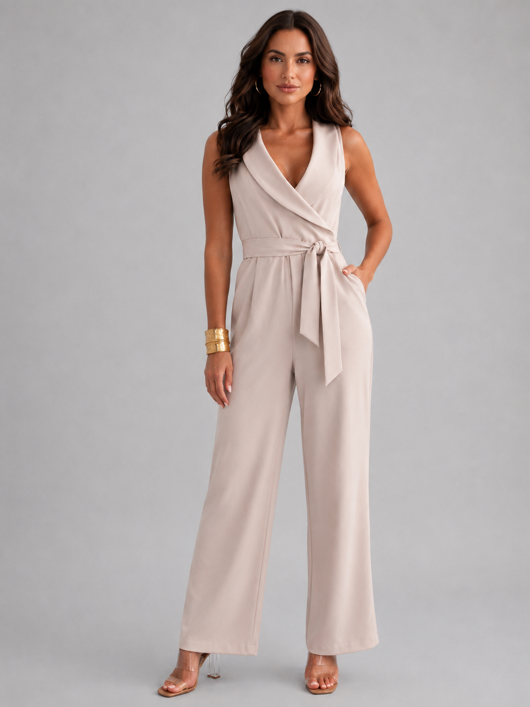Women’s Sleeveless Wide-Leg Jumpsuit with Tie Waist