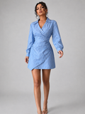 Women’s Striped Mini Wrap Dress with Asymmetrical Hem