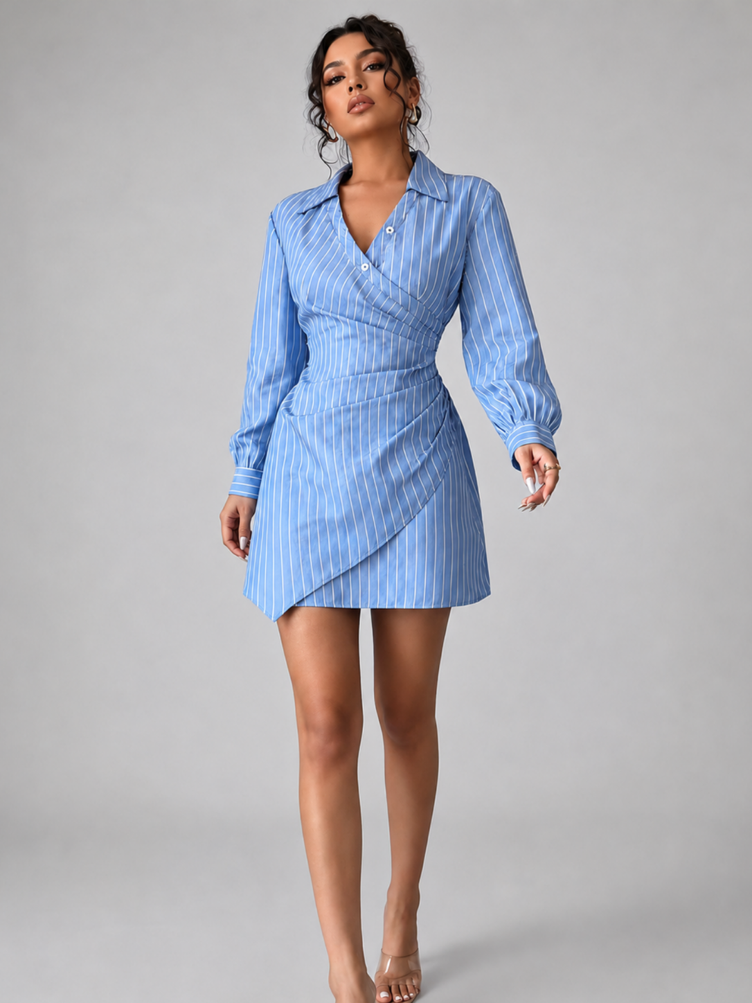Women’s Striped Mini Wrap Dress with Asymmetrical Hem