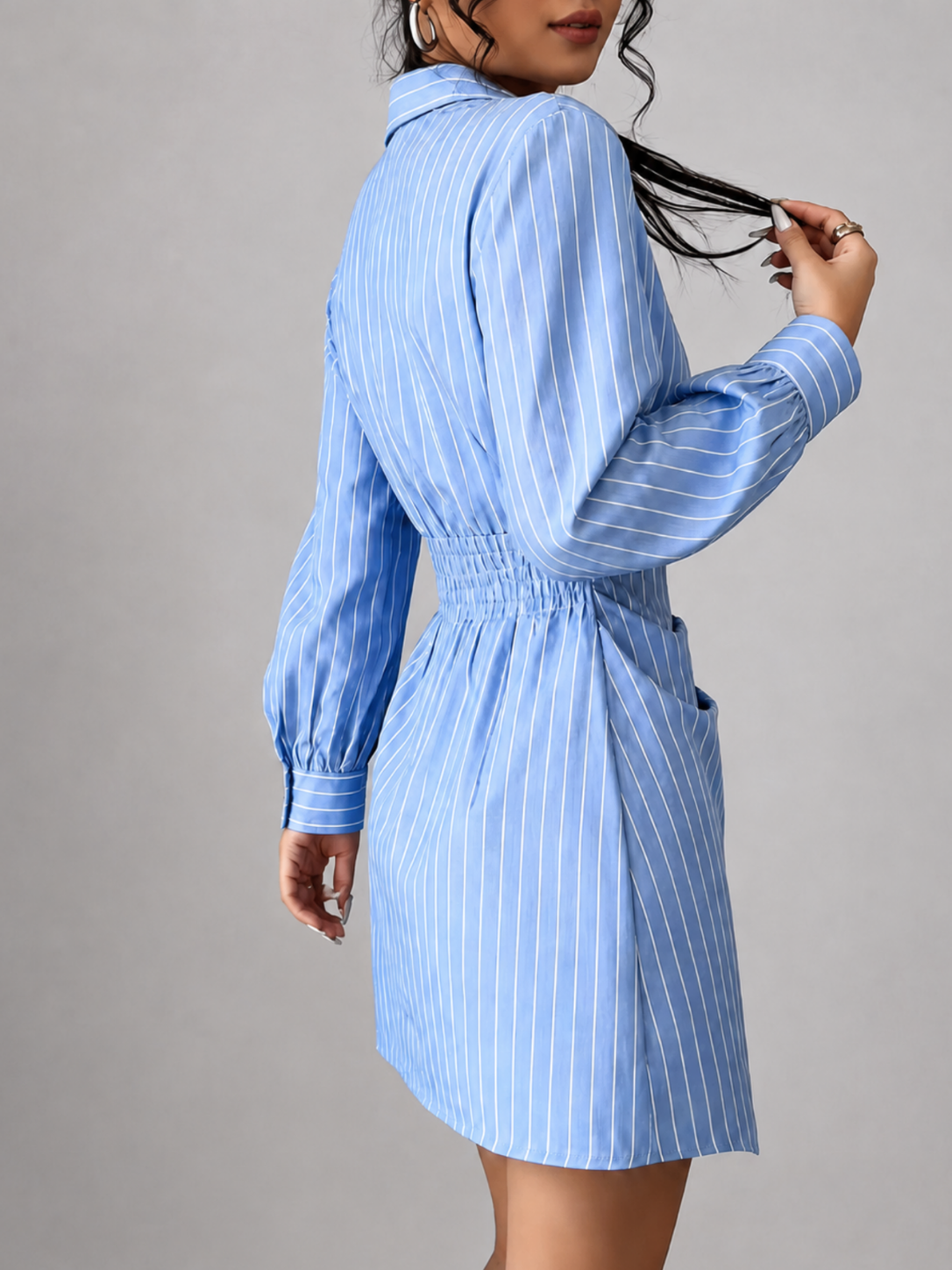 Women’s Striped Mini Wrap Dress with Asymmetrical Hem