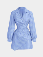 Women’s Striped Mini Wrap Dress with Asymmetrical Hem