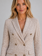 Women’s Textured Double-Breasted Blazer with Gold-Tone Buttons