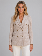 Women’s Textured Double-Breasted Blazer with Gold-Tone Buttons