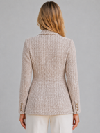 Women’s Textured Double-Breasted Blazer with Gold-Tone Buttons