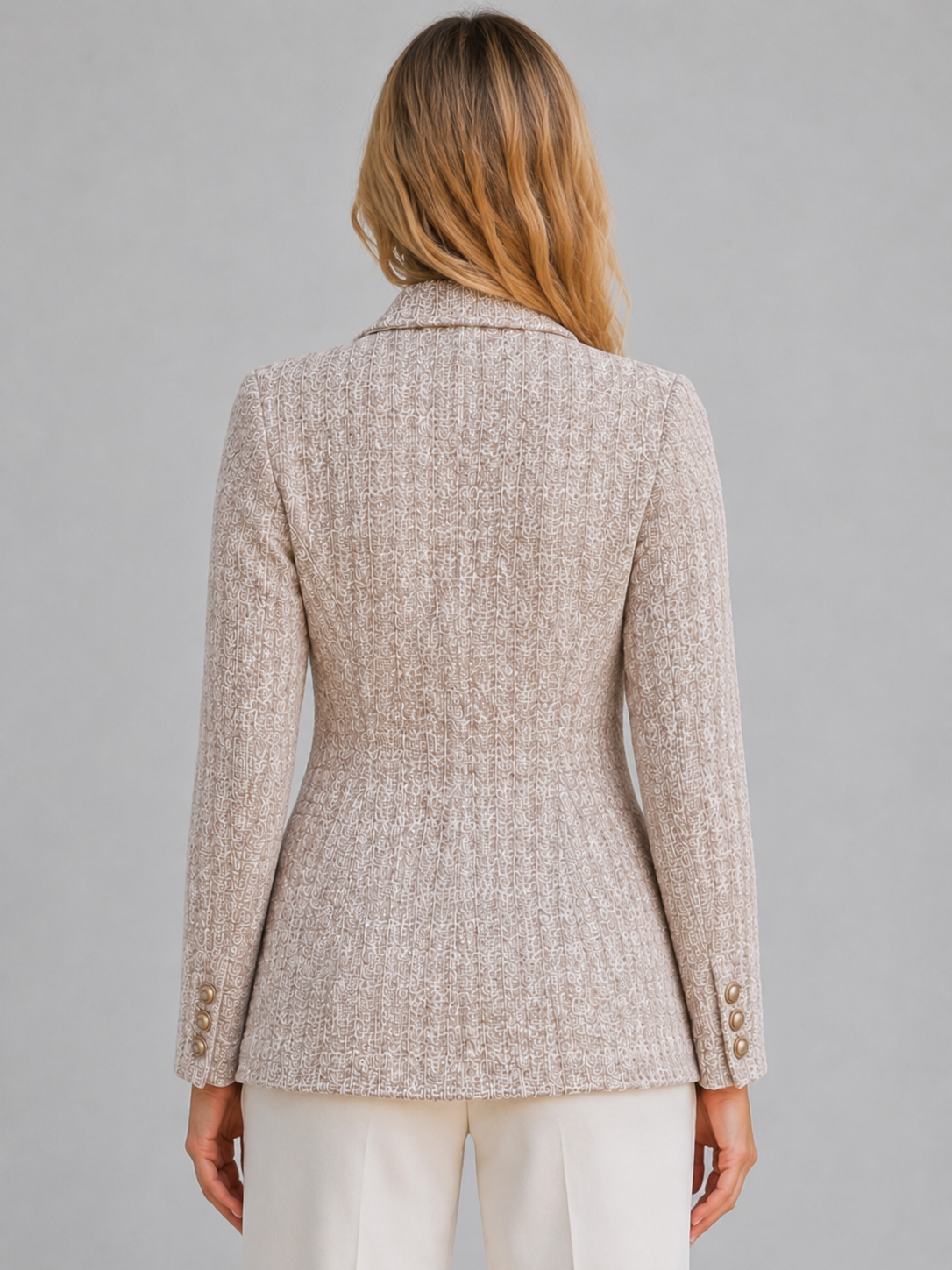 Women’s Textured Double-Breasted Blazer with Gold-Tone Buttons