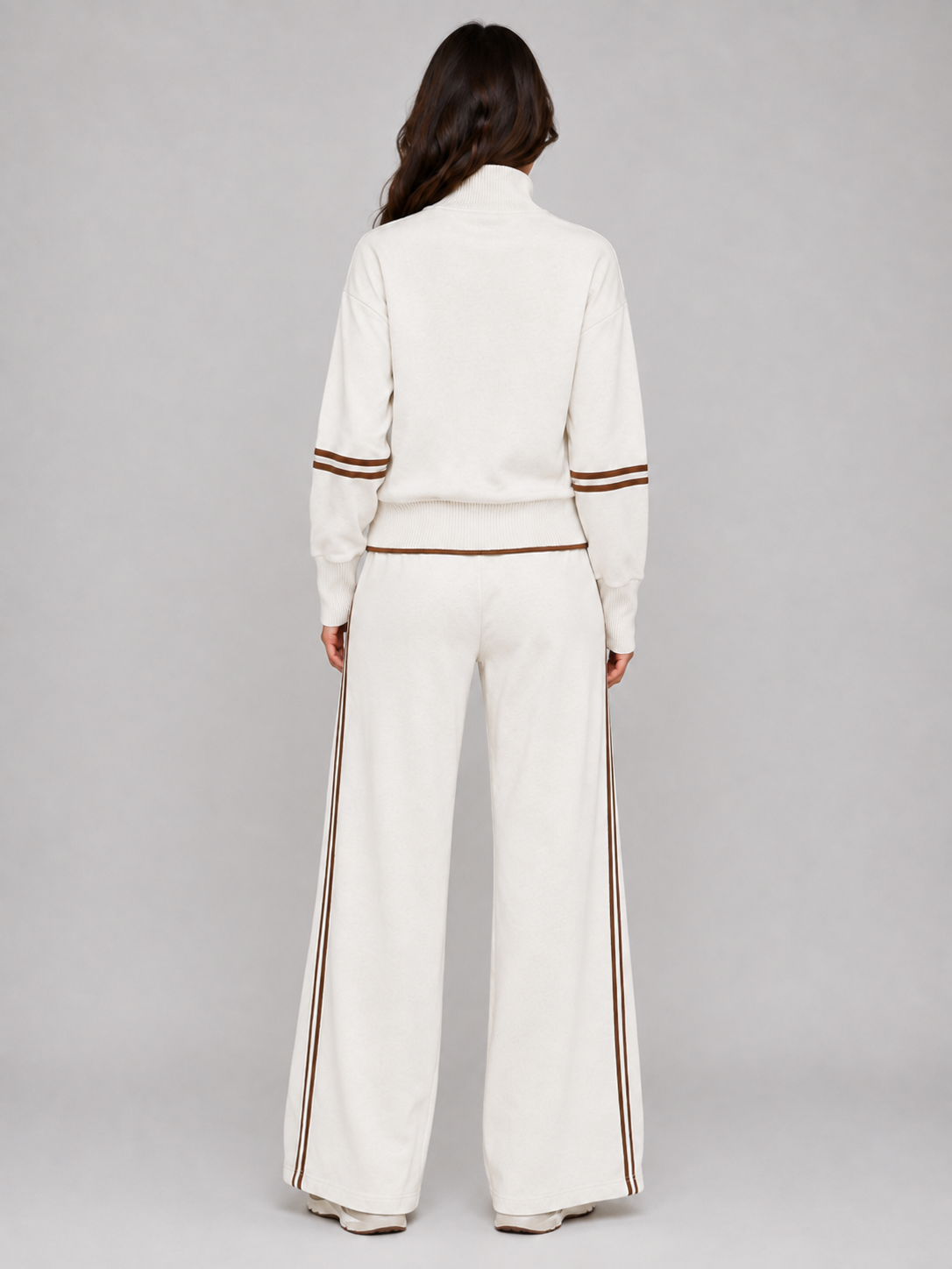 Women’s Two-Piece Lounge Set with Half Zip and Wide Leg Pants