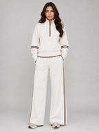 Women’s Two-Piece Lounge Set with Half Zip and Wide Leg Pants