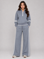 Women’s Two-Piece Lounge Set with Half Zip and Wide Leg Pants