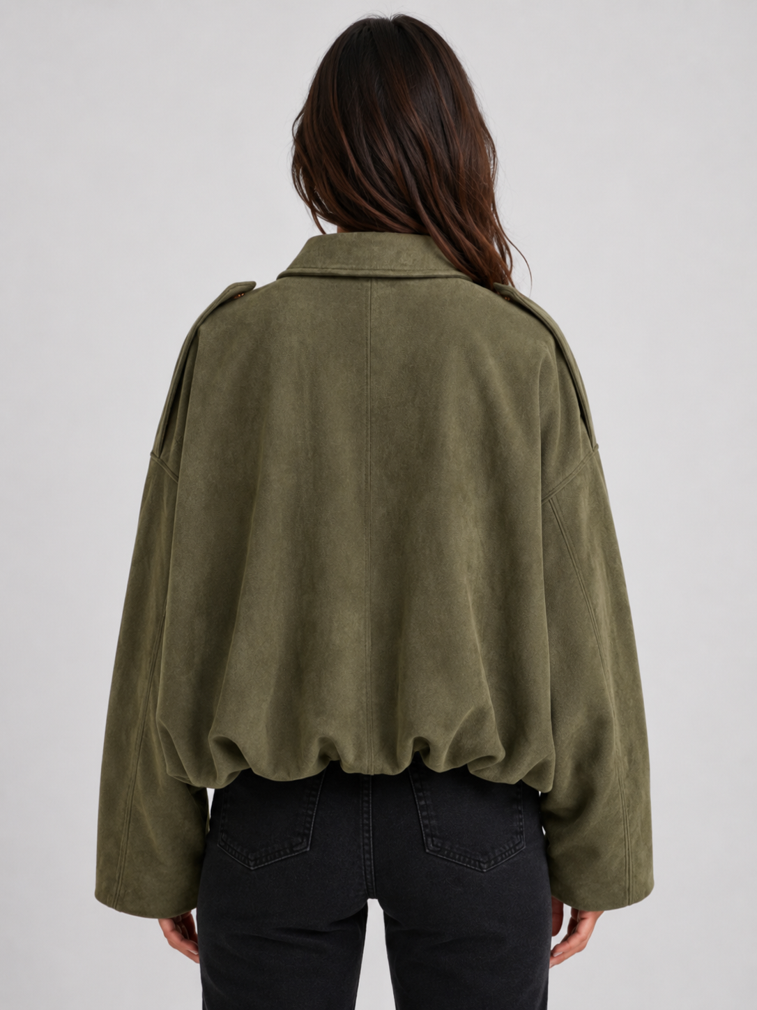 Women’s Zip-Front Bomber Jacket with Turn-Down Collar