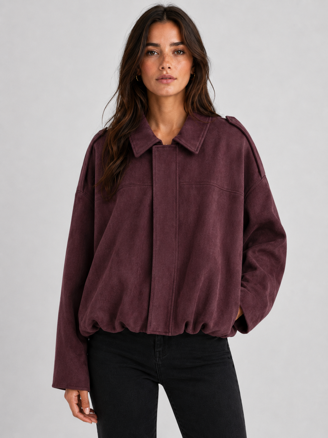 Women’s Zip-Front Bomber Jacket with Turn-Down Collar