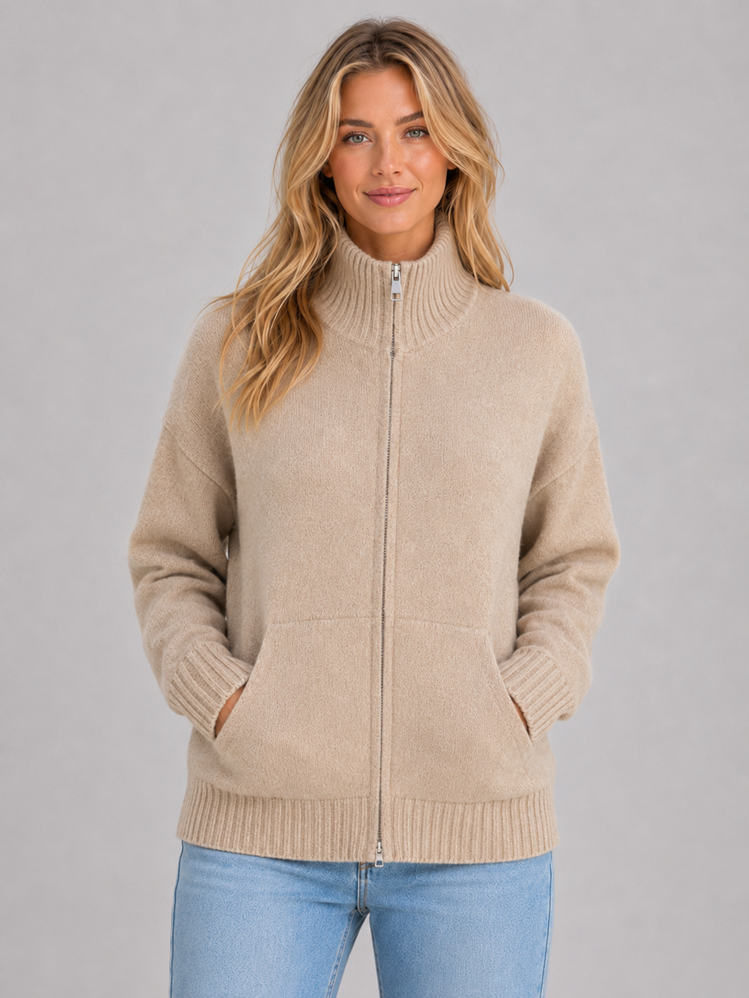 Women’s Zip Knit Cardigan with Funnel Neck