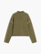 Women’s Oversized High-Neck Sweater with Contrast Stitching