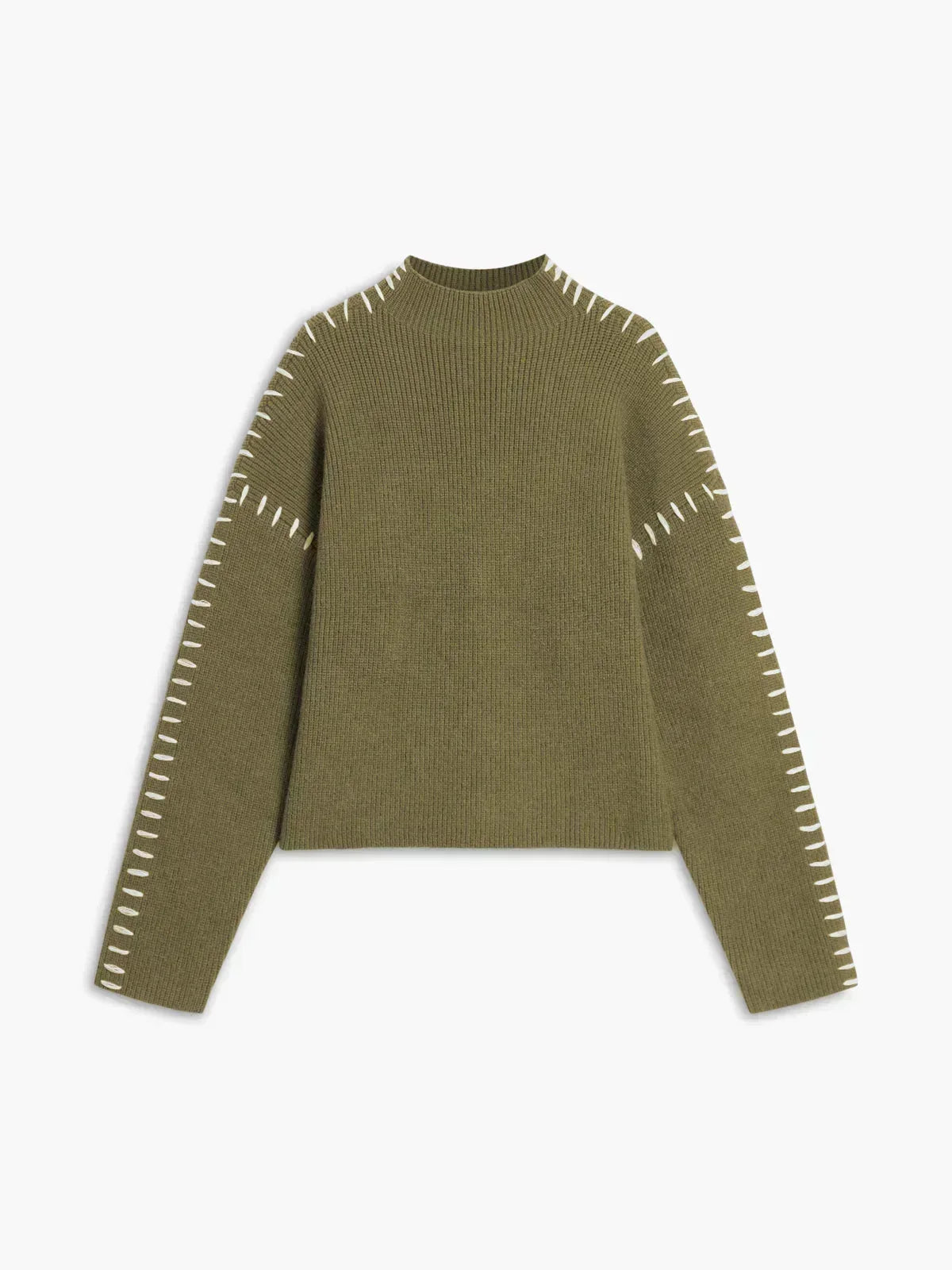 Women’s Oversized High-Neck Sweater with Contrast Stitching