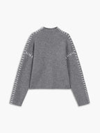 Women’s Oversized High-Neck Sweater with Contrast Stitching