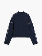 Women’s Oversized High-Neck Sweater with Contrast Stitching