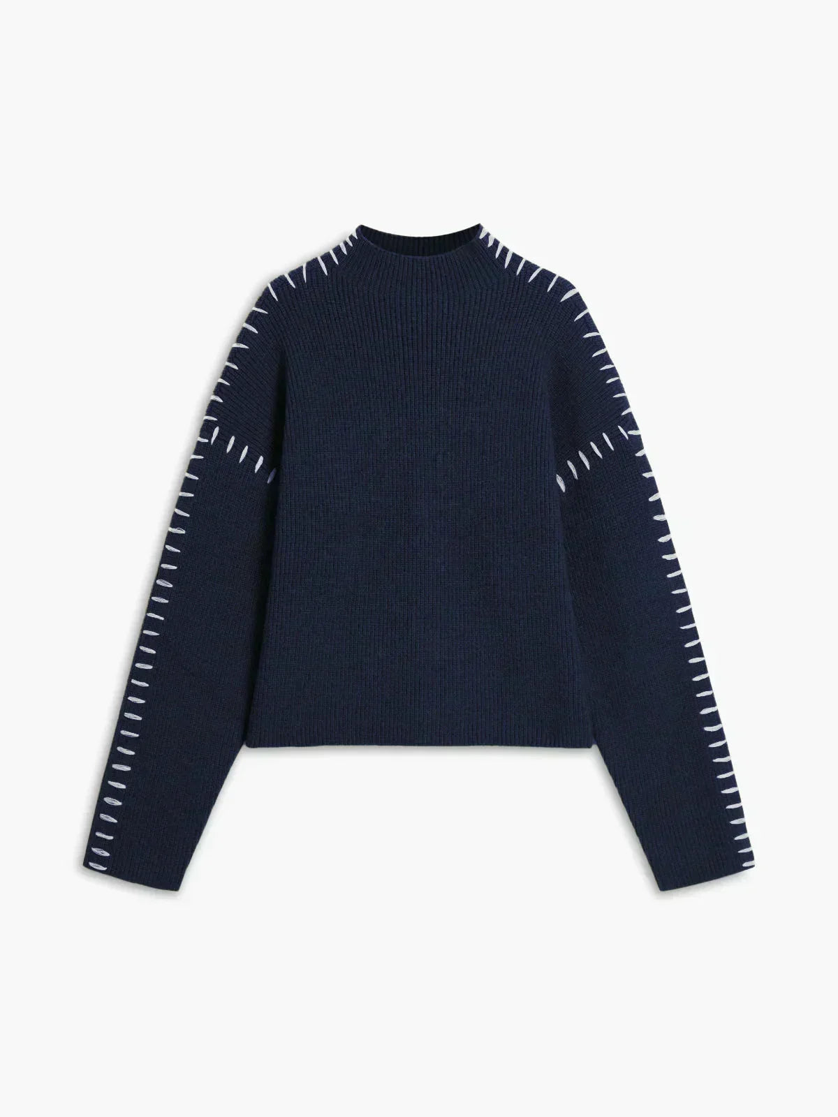 Women’s Oversized High-Neck Sweater with Contrast Stitching